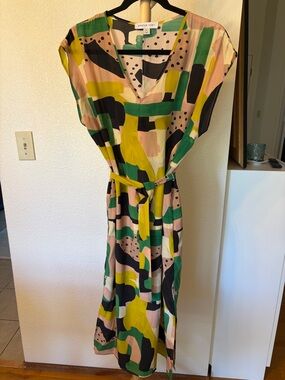 Amour Vert Silk Abstract Brushstroke Maxi Dress in Green, Pink & Black